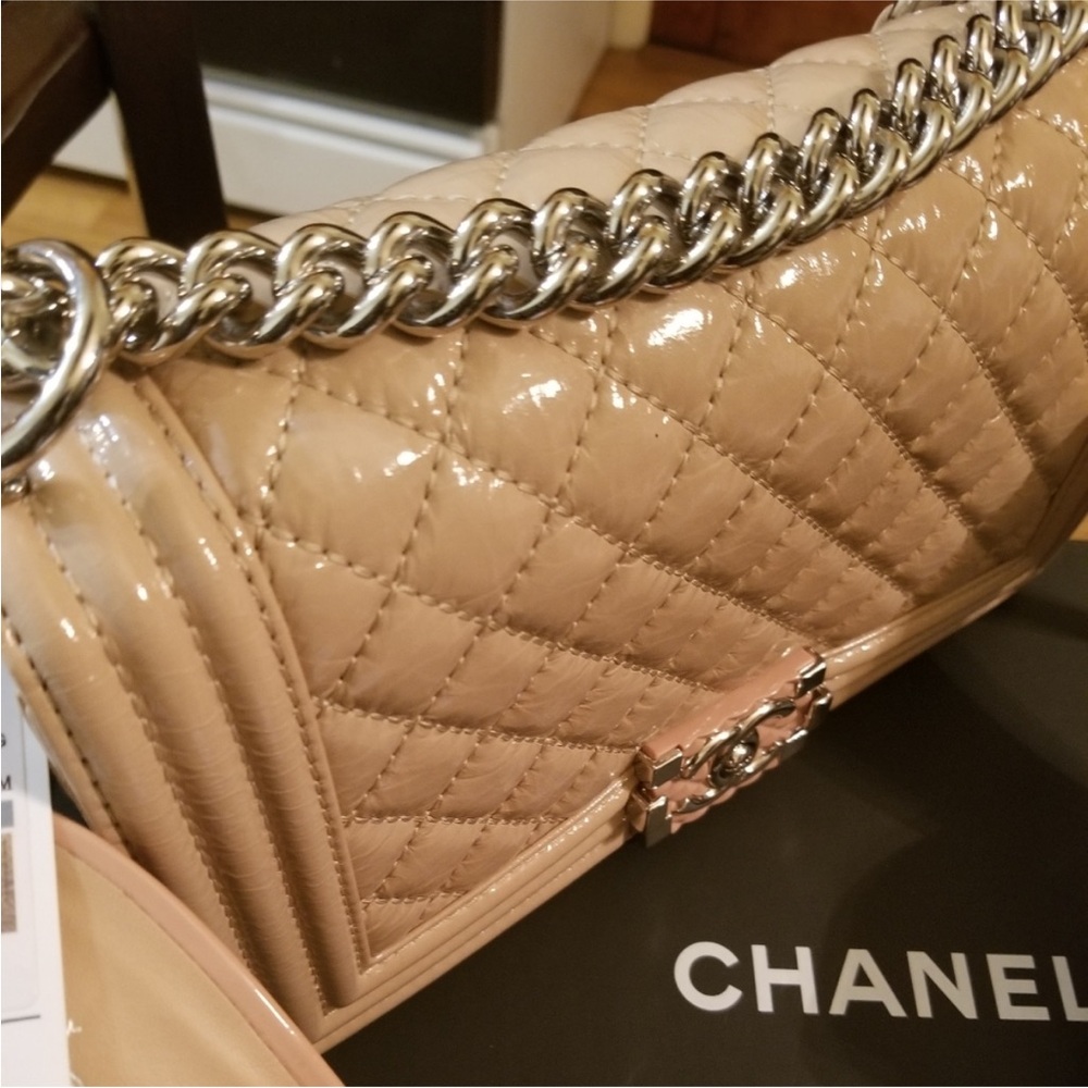 Chanel Tan Quilted Patent Shoulder Bag